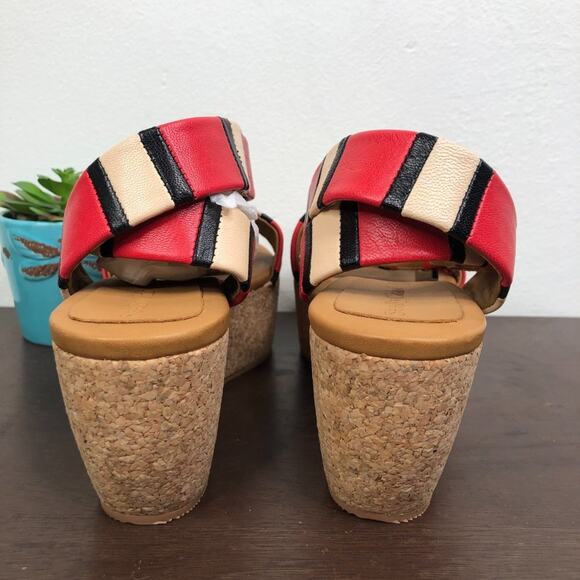 NEW See By Chloe 'Patti' Tri-Tone Striped Leather Cork Wedge Sandals - Picture 8 of 11